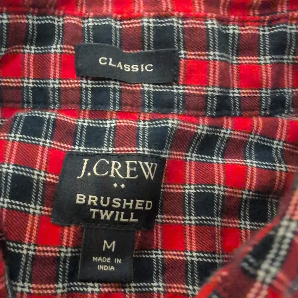 J.CREW Men's Medium Brushed Twill Button Up Shirt Red Plaid Tartan‎ Slim Cotton